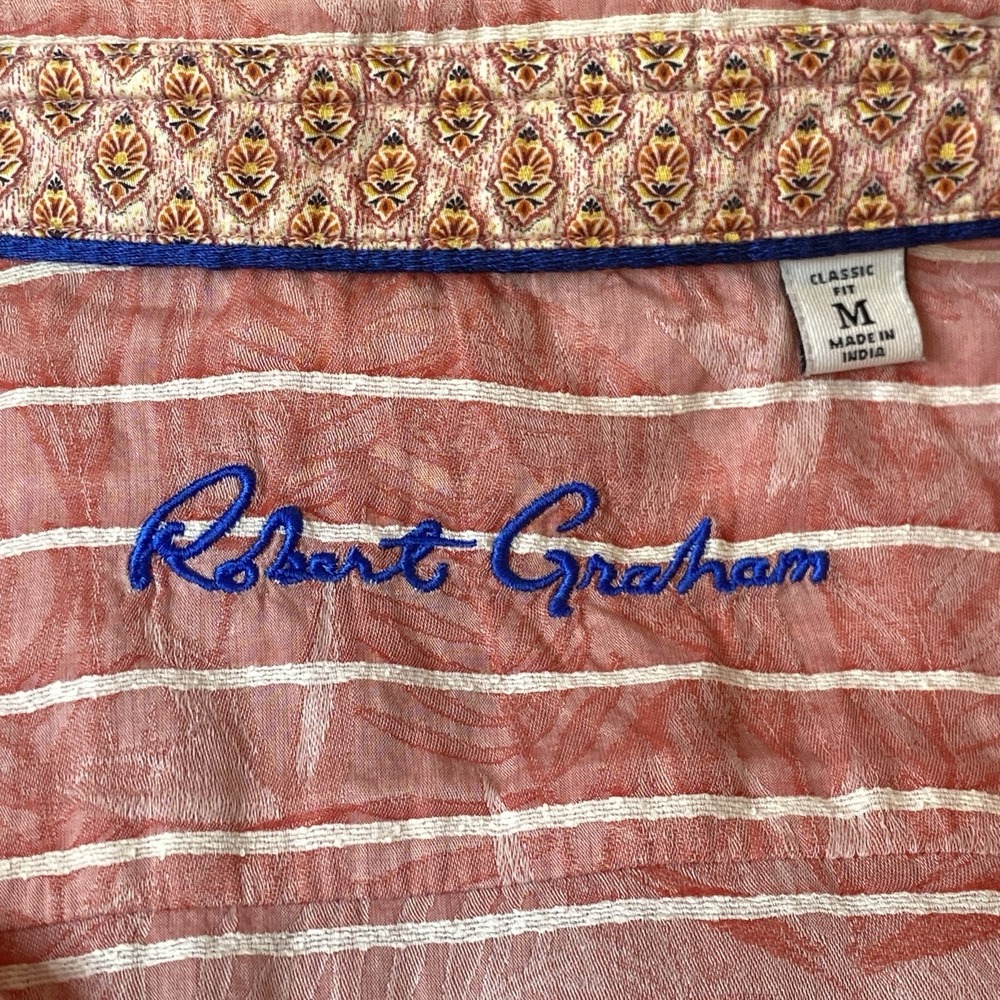Robert‎ Graham Striped Button Down Shirt Mens M Red Classic Fit Vacation Casual - Picture 6 of 11